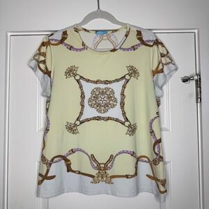 J. McLaughlin Catalina Cloth Resort Nautical Equestrian Preppy Print Tee Sz XL